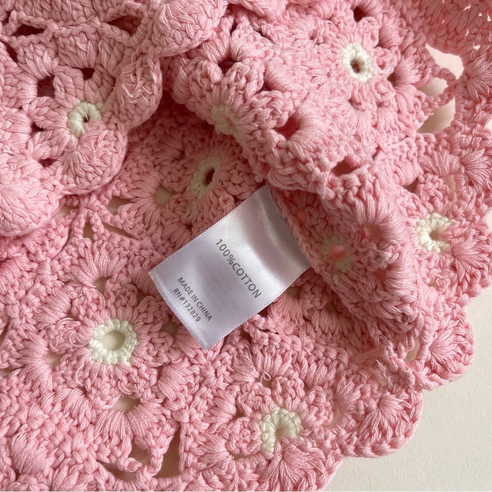 NWOT Lovers & Friends Delilah Wildflower Crochet Cardi Knit Crop in Light Pink - Picture 7 of 8